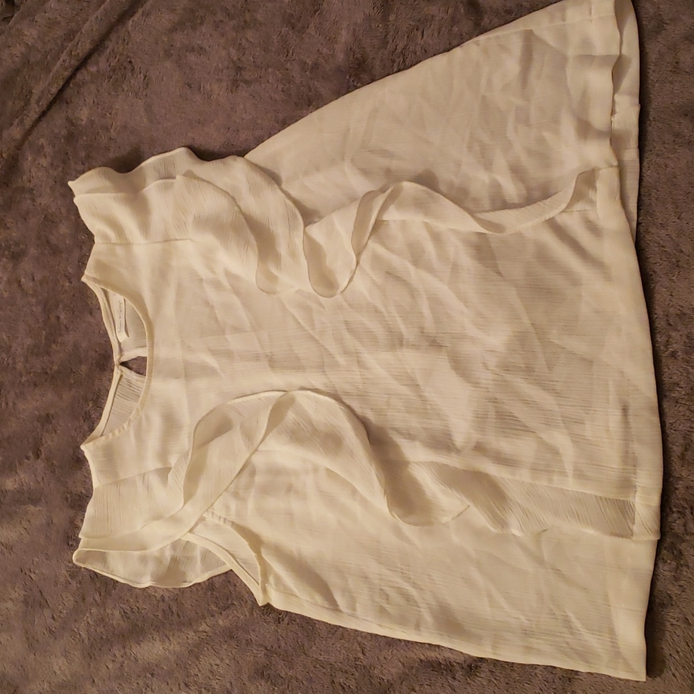 Blues & Grays white ruffle blouse